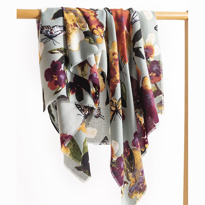 Buddha Stones Tibetan Colorful Butterfly Flower Print Shawl Fall Winter Soft Warm Scarf Wrap