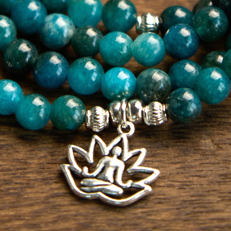 Buddha Stones 108 Mala Beads Apatite Bead Om The Tree Of Life Lotus Buddha Bracelet