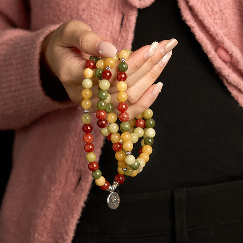 Buddha Stones 108 Mala Beads Natural Colored Stone Topaz Red Jasper Green Jasper Six True Words 'om Mani Padme Hum' Protection Bracelet