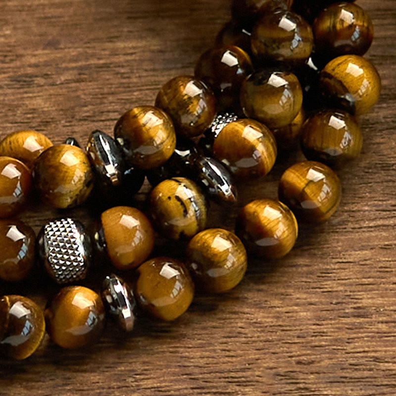 Buddha Stones 108 Mala Beads Natural Stone Tiger Eye Multi-turn Protection Bracelet