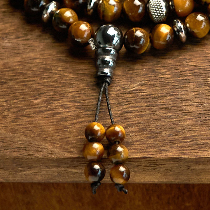 Buddha Stones 108 Mala Beads Natural Stone Tiger Eye Multi-turn Protection Bracelet