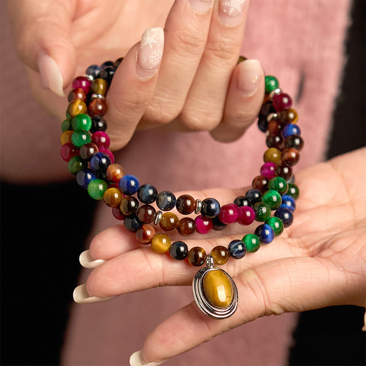 Buddha Stones 108 Mala Beads Natural Colorful Tiger Eye Stone Multi-turn Protection Bracelet - image 3