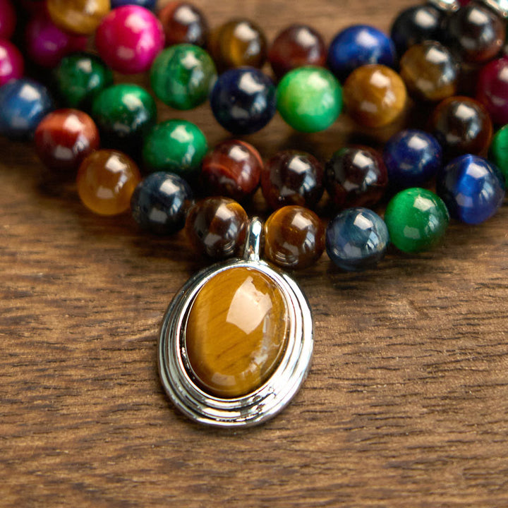 Buddha Stones 108 Mala Beads Natural Colorful Tiger Eye Stone Multi-turn Protection Bracelet - image 7