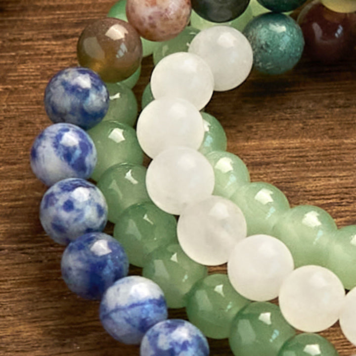 Buddha Stones 108 Mala Beads Natural Green Aventurine Blue Spot Jasper Indian Agate Green Tassel Luck Bracelet