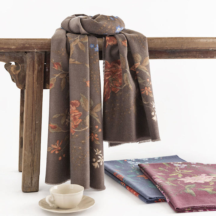 Buddha Stones Tibetan Multiflora Rose Print Pattern Design Shawl Fall Winter Cozy Warm Scarf Wrap - DarkGoldenrod 190*65cm - image 0