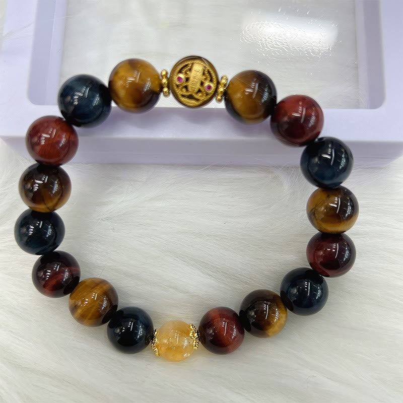 Buddha Stones Tiger Eye Stone Beads Protection Courage Bracelet