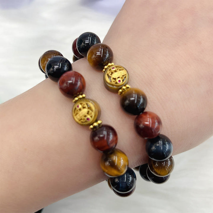 Buddha Stones Tiger Eye Stone Beads Protection Courage Bracelet