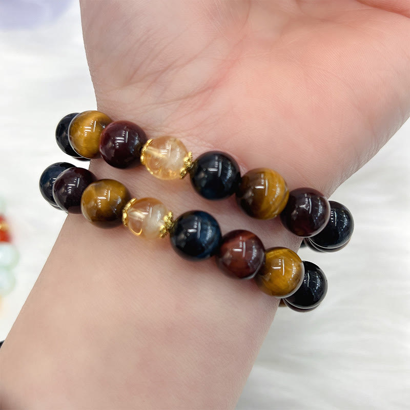 Buddha Stones Tiger Eye Stone Beads Protection Courage Bracelet