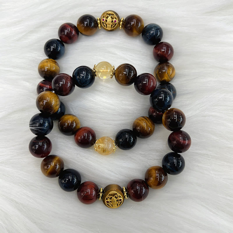 Buddha Stones Tiger Eye Stone Beads Protection Courage Bracelet