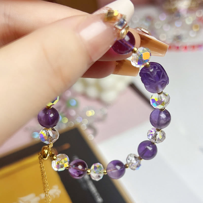 Buddha Stones Natural Amethyst Pixiu Crystal Balance Bracelet