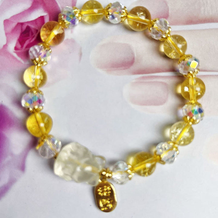 Buddha Stones Natural Citrine White Crystal Nine Tailed Fox Attracting Wealth Charm Energy Bracelet