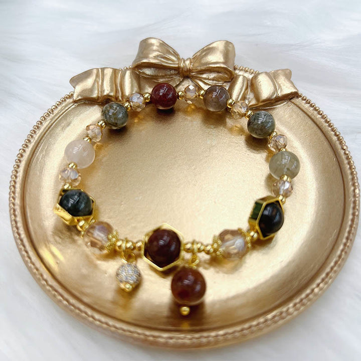 Buddha Stones Natural Colored Rutilated Quartz Amethyst Protection Bracelet