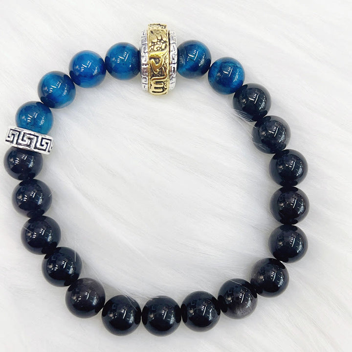 Buddha Stones Silver Sheen Obsidian Blue Tiger Eye Protection Bracelet