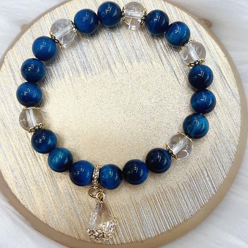 Buddha Stones Blue Tiger Eye White Crystal Water Drop Strength Bracelet