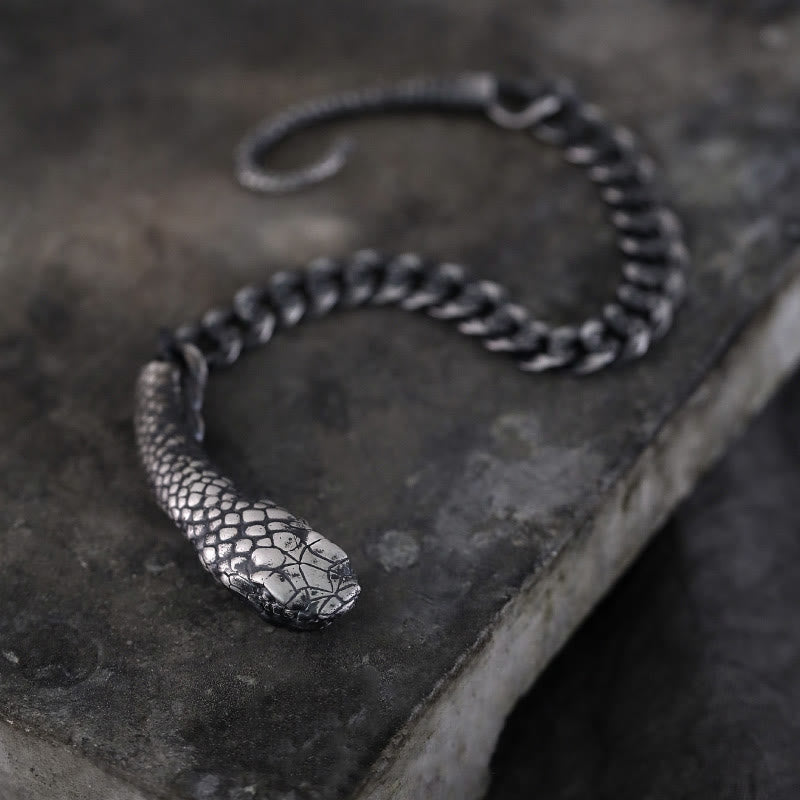 Buddha Stones Sterling Silver Snake Shape Texture Year Of The Snake Blessing Bracelet - image 1