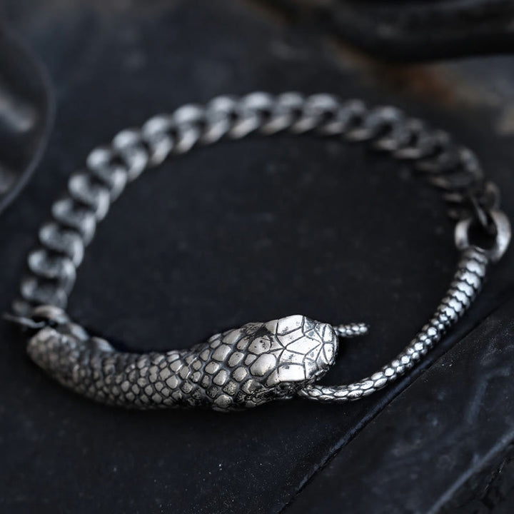 Buddha Stones Sterling Silver Snake Shape Texture Year Of The Snake Blessing Bracelet - Sterling Silver(Wrist Circumference: 21-22.5cm) - image 0