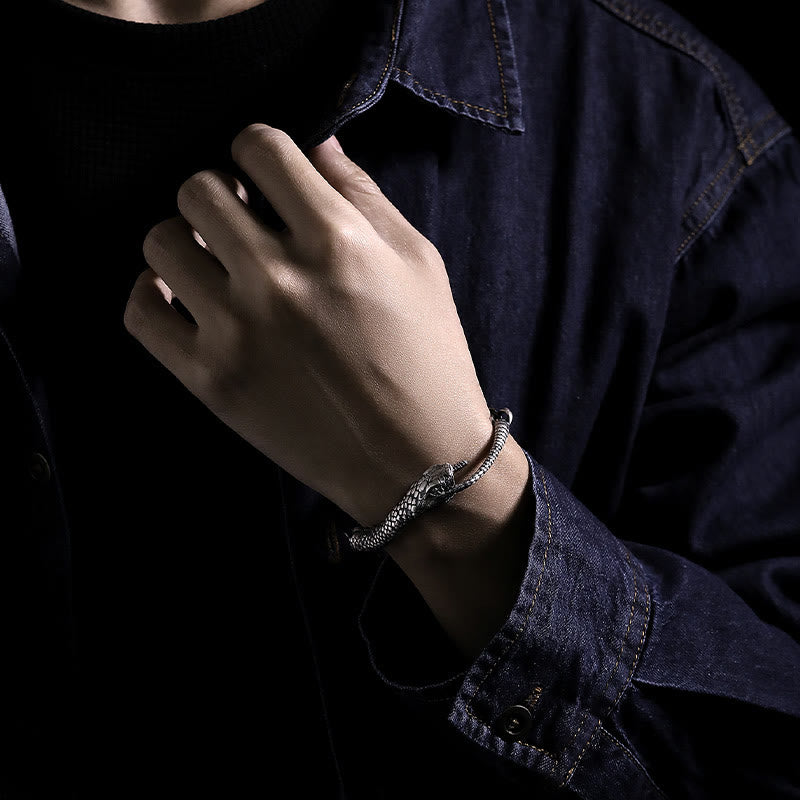 Buddha Stones Sterling Silver Snake Shape Texture Year Of The Snake Blessing Bracelet - image 12