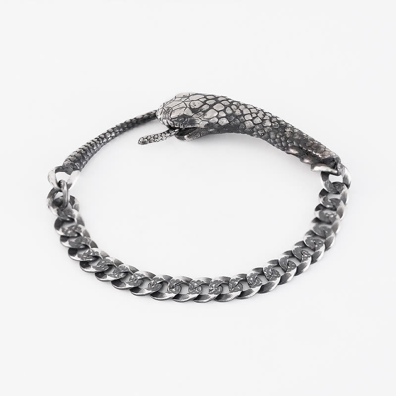 Buddha Stones Sterling Silver Snake Shape Texture Year Of The Snake Blessing Bracelet - image 9