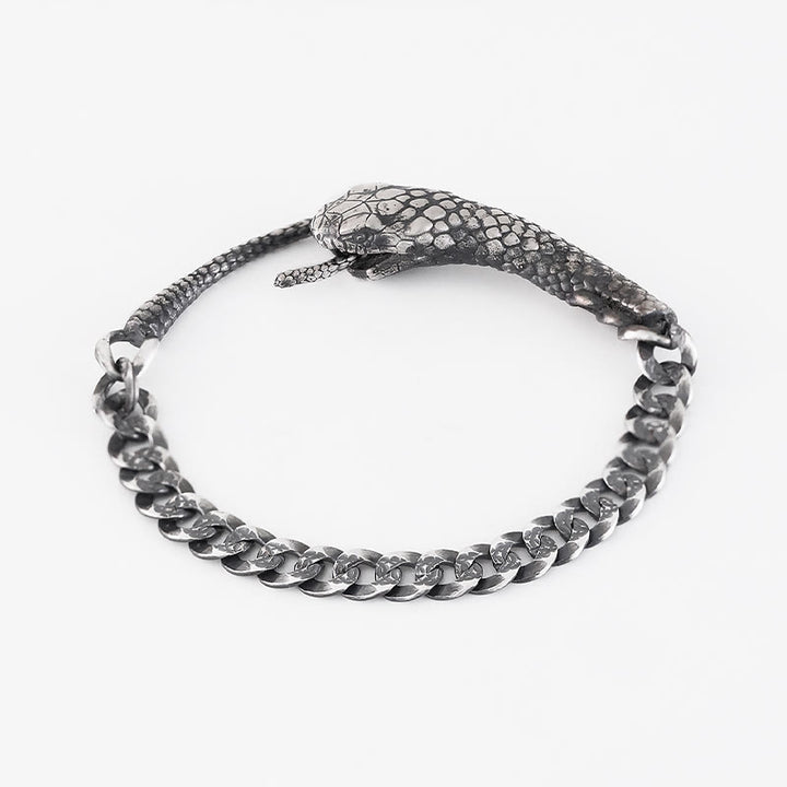 Buddha Stones Sterling Silver Snake Shape Texture Year Of The Snake Blessing Bracelet - image 9