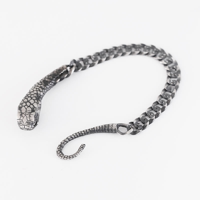 Buddha Stones Sterling Silver Snake Shape Texture Year Of The Snake Blessing Bracelet