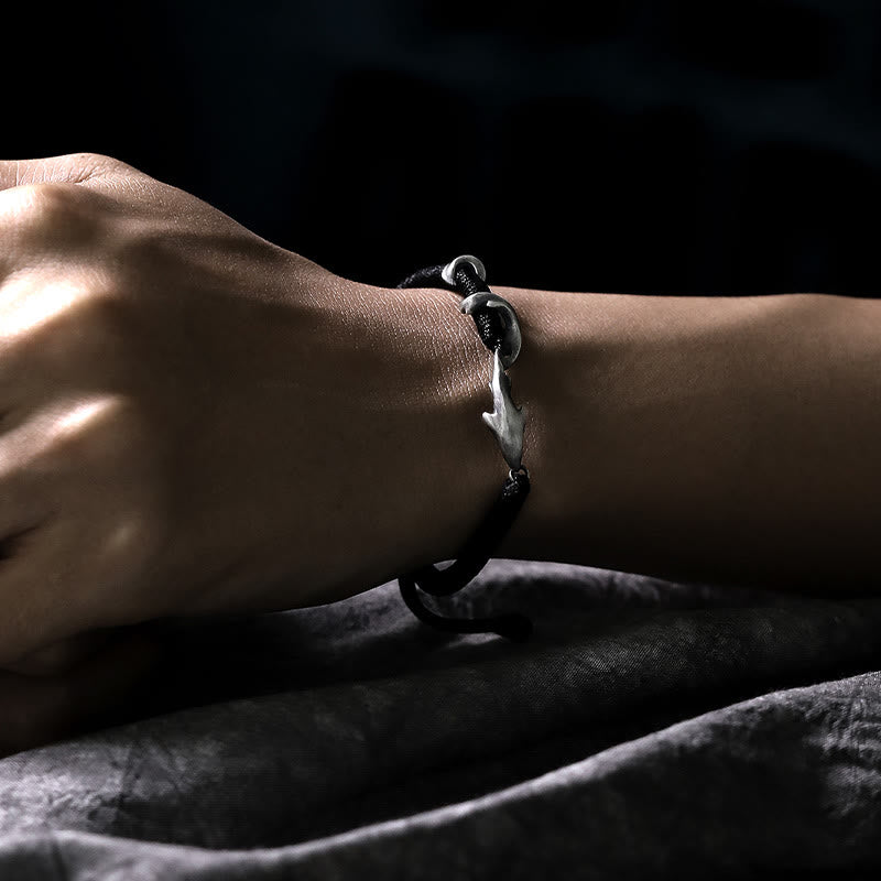 Buddha Stones 999 Sterling Silver Shark Black Wax Rope Protection Bracelet - image 13