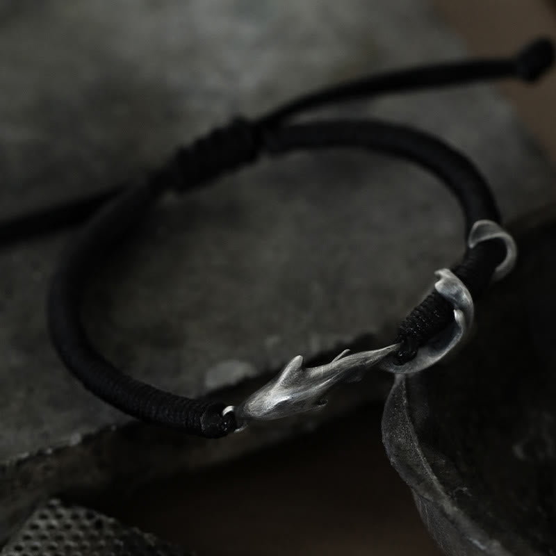 Buddha Stones 999 Sterling Silver Shark Black Wax Rope Protection Bracelet - image 11