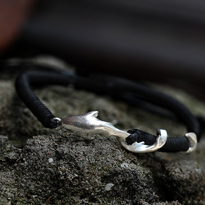 Buddha Stones 999 Sterling Silver Shark Black Wax Rope Protection Bracelet - image 16