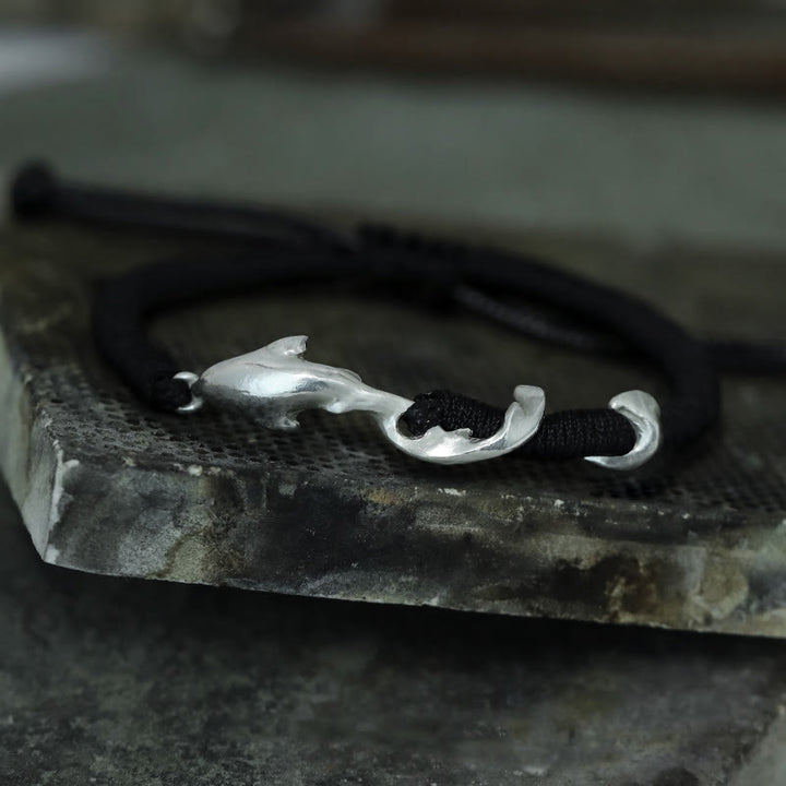 Buddha Stones 999 Sterling Silver Shark Black Wax Rope Protection Bracelet - image 17