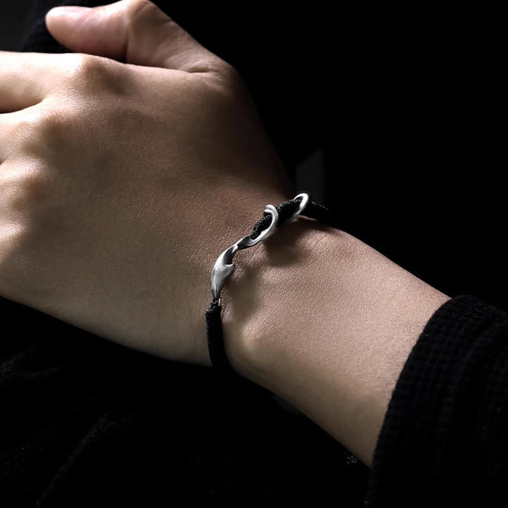 Buddha Stones 999 Sterling Silver Shark Black Wax Rope Protection Bracelet - image 5