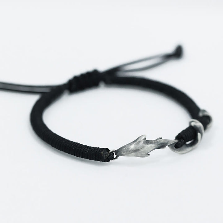 Buddha Stones 999 Sterling Silver Shark Black Wax Rope Protection Bracelet - image 3