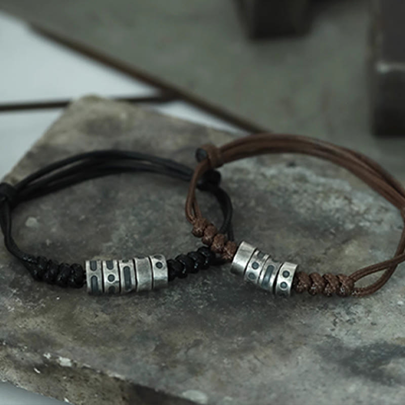 Buddha Stones 999 Sterling Silver Morse Code Wax Rope Blessing Bracelet - image 20