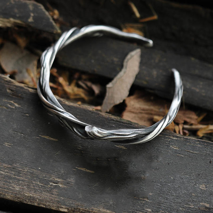 Buddha Stones 999 Sterling Silver Driftwood Cuff Bracelet Bangle