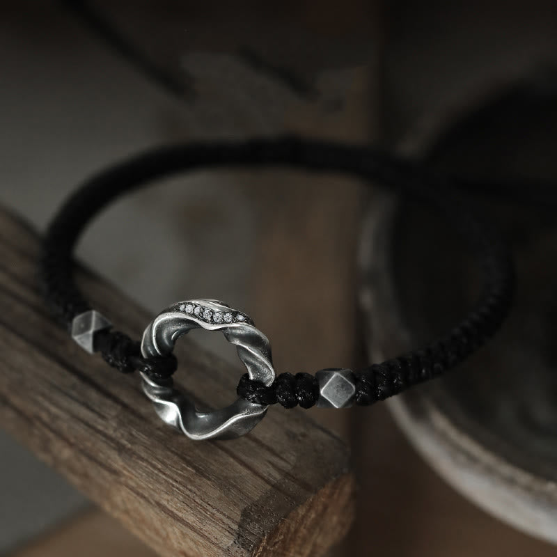 Buddha Stones 999 Sterling Silver Peace Buckle Black Wax Rope Protection Bracelet - image 3