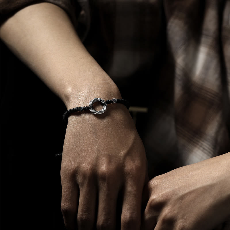 Buddha Stones 999 Sterling Silver Peace Buckle Black Wax Rope Protection Bracelet - image 16