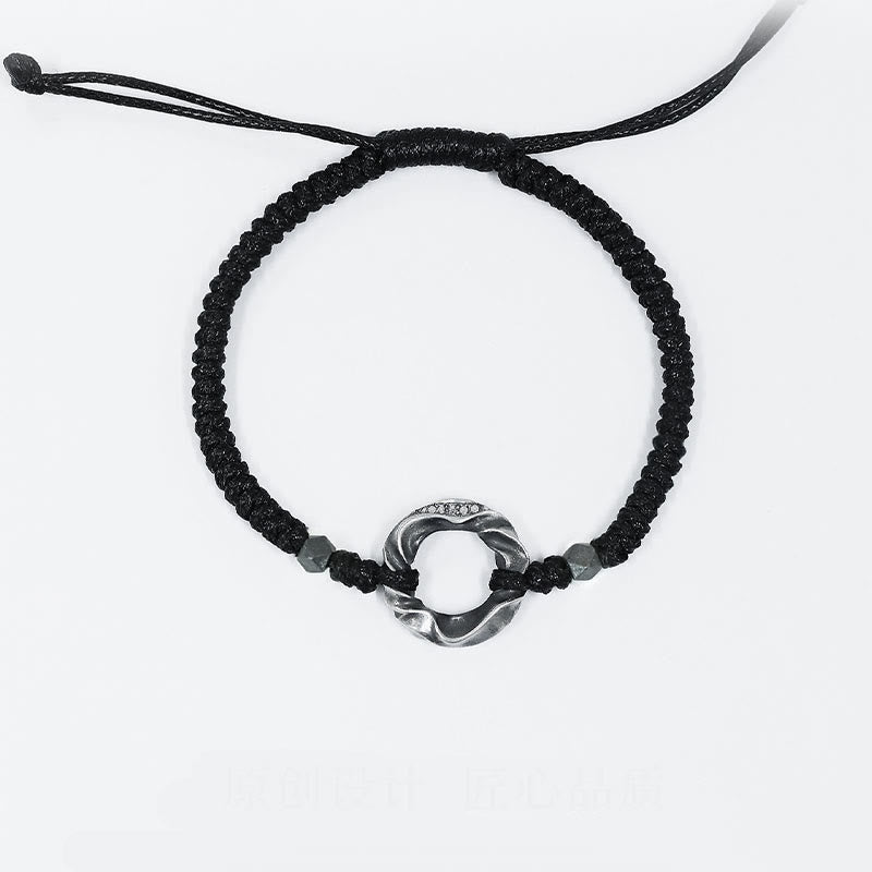 Buddha Stones 999 Sterling Silver Peace Buckle Black Wax Rope Protection Bracelet - image 12