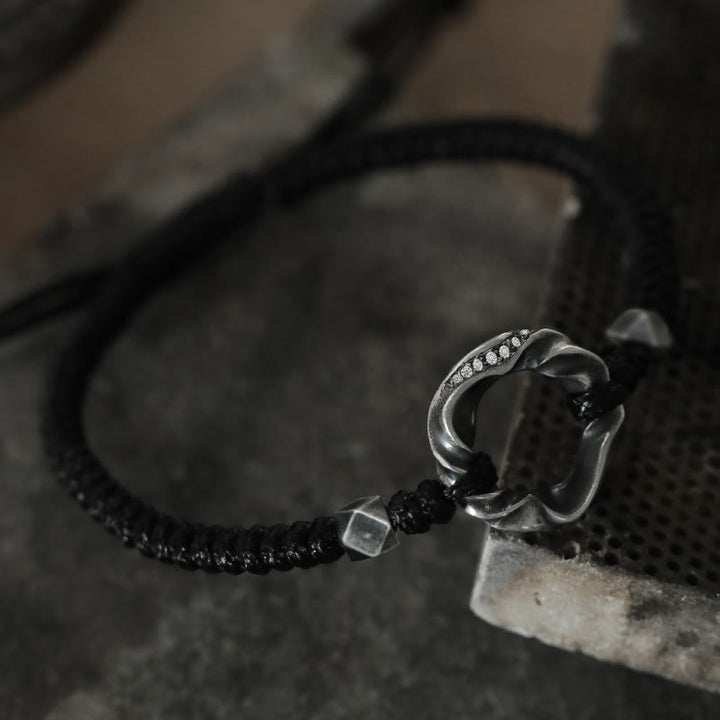 Buddha Stones 999 Sterling Silver Peace Buckle Black Wax Rope Protection Bracelet - image 2