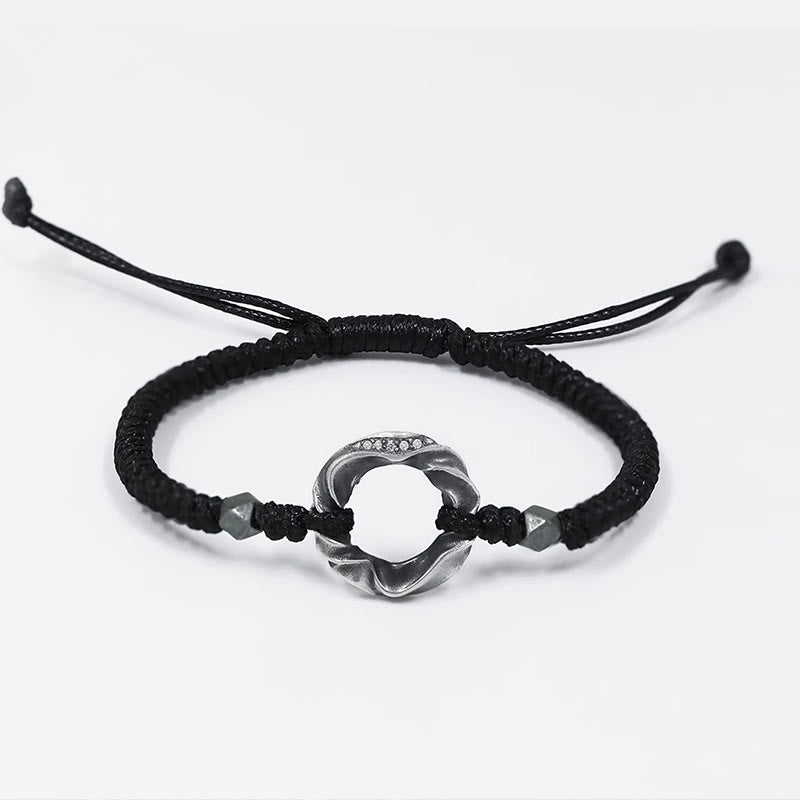 Buddha Stones 999 Sterling Silver Peace Buckle Black Wax Rope Protection Bracelet - image 9