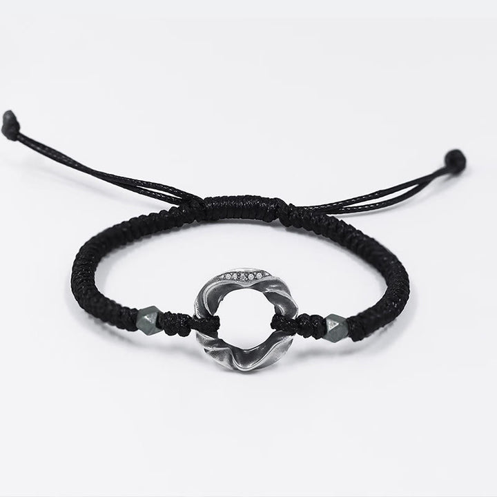 Buddha Stones 999 Sterling Silver Peace Buckle Black Wax Rope Protection Bracelet - image 9