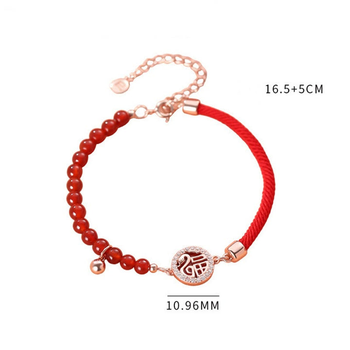 Buddha Stones 999 Sterling Silver Year of the Snake Natural Red Agate Fu Character Confidence Bracelet Necklace Pendant Earrings