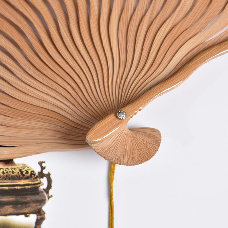Buddha Stones Cranes Auspicious Clouds Solid Color Gradient Handheld Bamboo Folding Fan - image 2