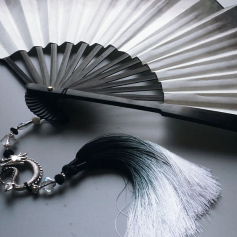 Buddha Stones Black White Ink Gradient Rice Paper Handheld Bamboo Folding Fan - image 9