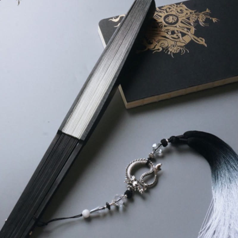 Buddha Stones Black White Ink Gradient Rice Paper Handheld Bamboo Folding Fan - image 10