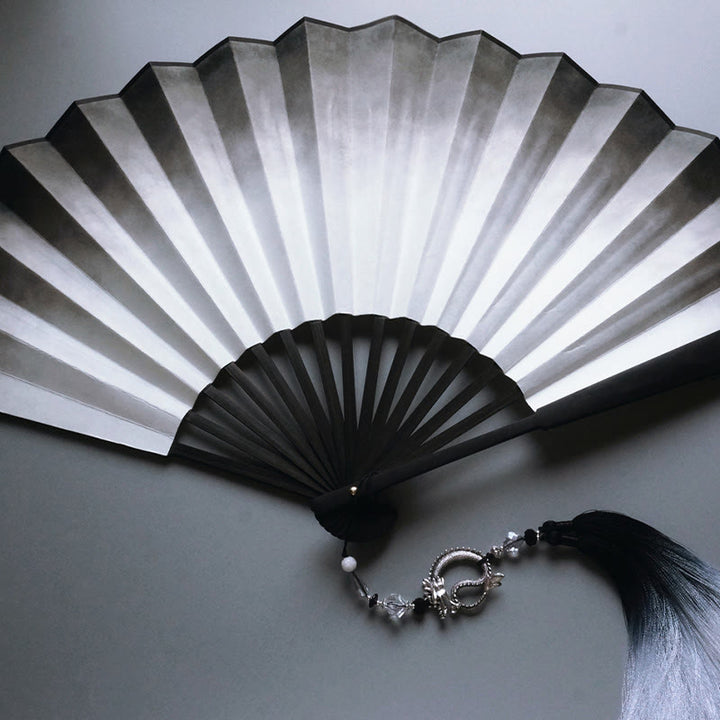 Buddha Stones Black White Ink Gradient Rice Paper Handheld Bamboo Folding Fan - image 6