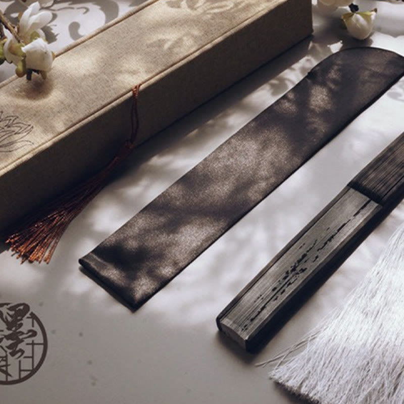 Buddha Stones Ink Bamboo Polyester Handheld Bamboo Folding Fan - image 11