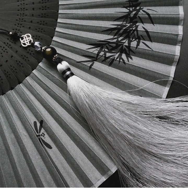 Buddha Stones Ink Bamboo Polyester Handheld Bamboo Folding Fan - image 12