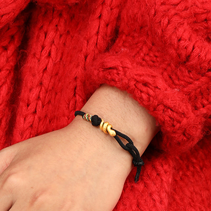Buddha Stones 999 Gold Year of the Snake Design Handmade Luck Protection Rope Braided Bracelet - image 19
