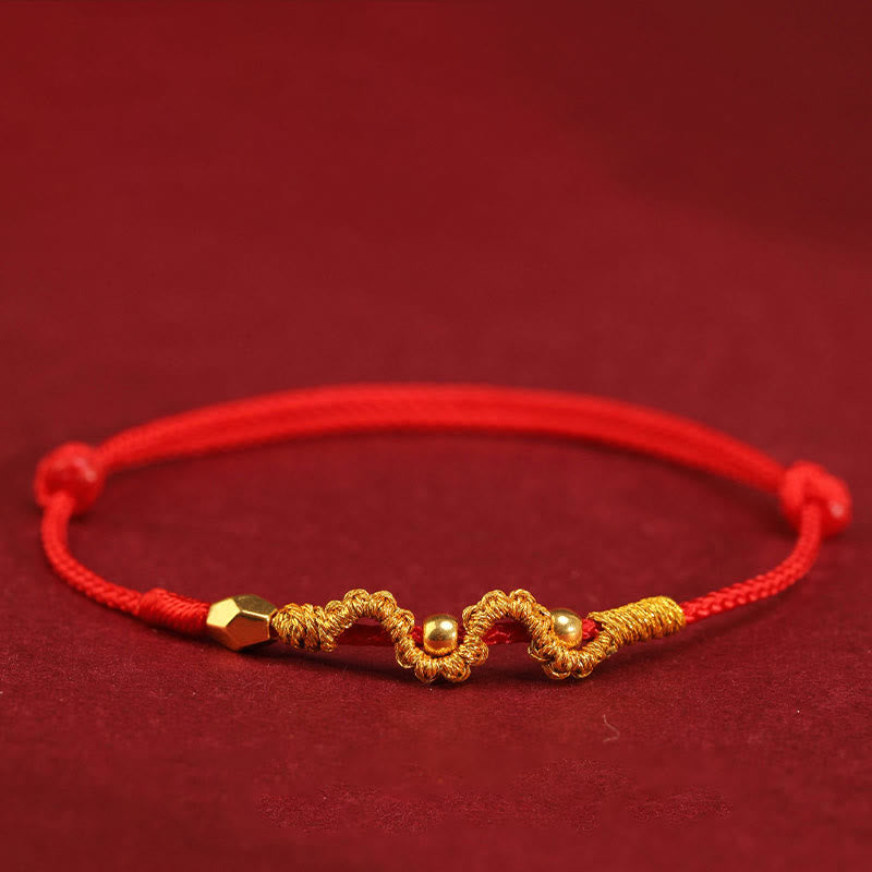Buddha Stones 999 Gold Year of the Snake Handmade Luck Strength Braided Bracelet Anklet - 999 Gold Mini Two Bead Snake - Anklet(Anklet Circumference 19-23cm) - image 7
