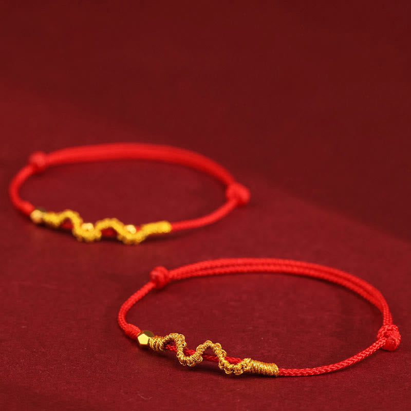 Buddha Stones 999 Gold Year of the Snake Handmade Luck Strength Braided Bracelet Anklet - image 3