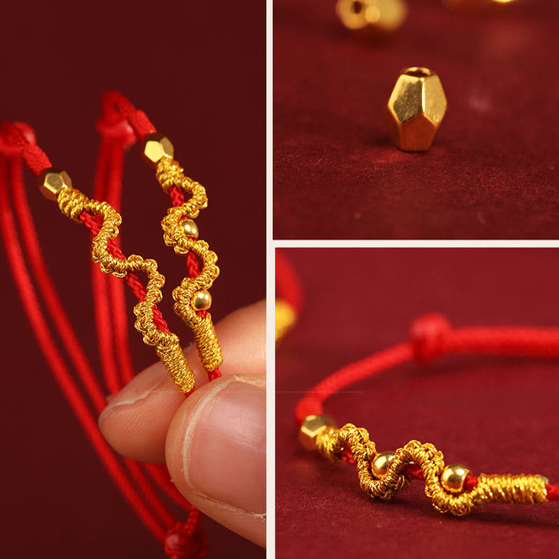 Buddha Stones 999 Gold Year of the Snake Handmade Luck Strength Braided Bracelet Anklet - image 12