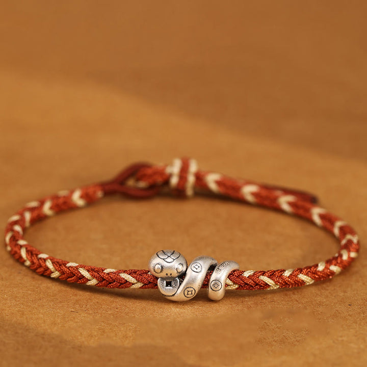 Buddha Stones 999 Sterling Silver Year of the Snake Handmade Copper Coin Protection Braided Bracelet - Caramel - 18-22cm - image 9